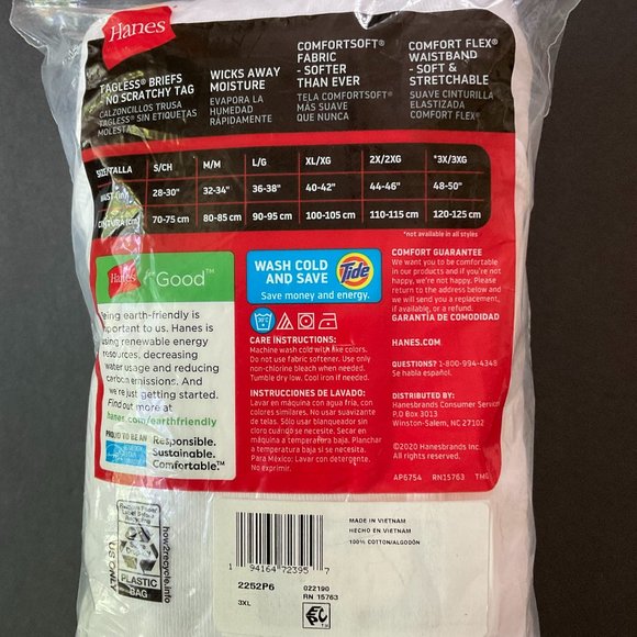 HANES Men's Tagless Briefs 6 Pair Package NIP Size 3XL 48-50 - Picture 2 of 5